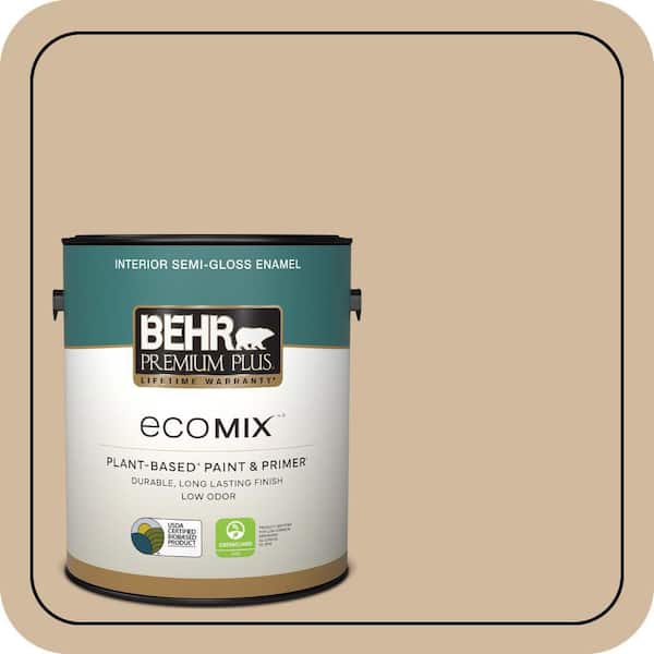 1 gal. #S280-3 Practical Tan Semi-Gloss Enamel EcoMix Plant-Based Interior Paint & Primer