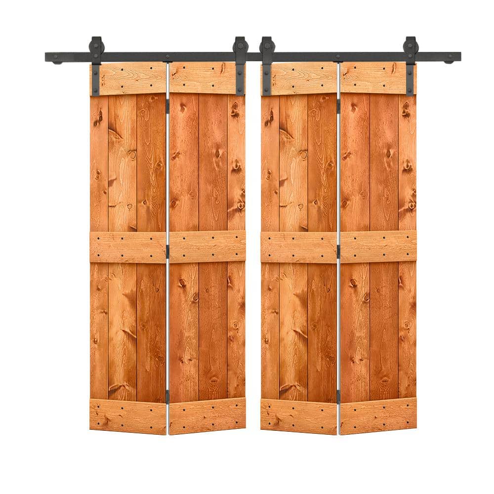 64 in. x 80 in. Mid-Bar Series Solid Core Red Walnut Stained DIY Wood Double Bi-fold Doors with Sliding Hardware Kit price history on PriceWatchPro