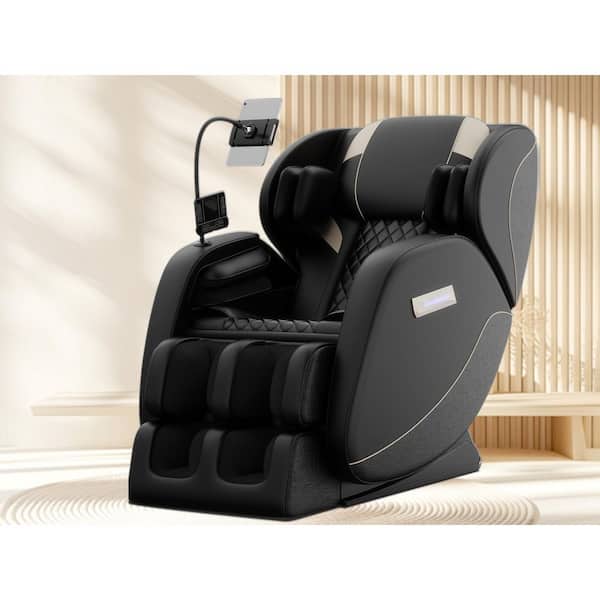 Milo Black Faux Leather Reclining Massage Chair with Zero Gravity, Full Body Massage, Heat Roller, Bluetooth, Wheels