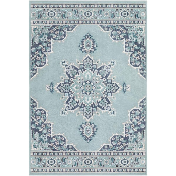 Livabliss Felix Aqua 3 ft. 6 in. x 5 ft. 6 in. Solid Indoor/Outdoor Patio Area Rug