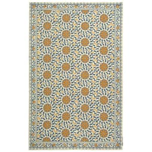 Chelsea Ivory/Blue 5 ft. x 8 ft. Border Floral Circles Area Rug