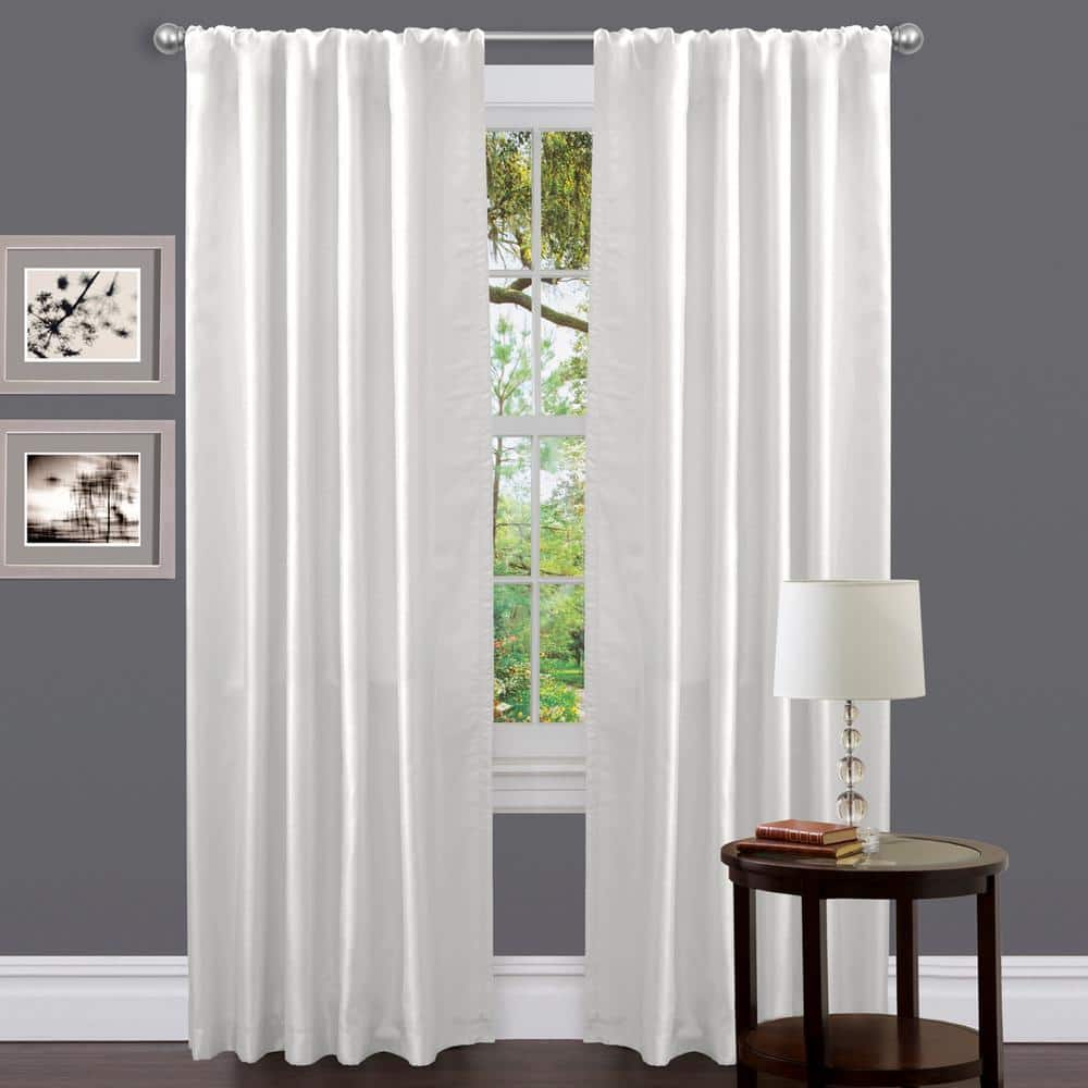 Elegant White Faux Silk 84" Rod Pocket Light-Filtering Curtain Panel