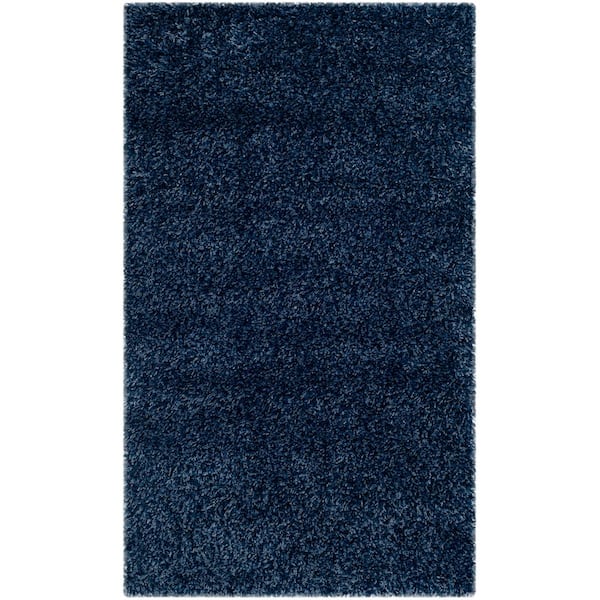 SAFAVIEH California Shag Navy Doormat 3 ft. x 5 ft. Solid Area Rug