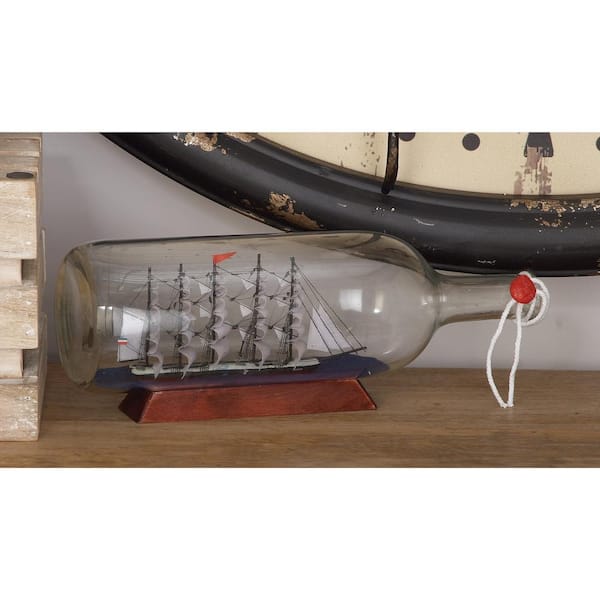 Litton Lane White Glass Ship in a Bottle Sail Boat Sculpture