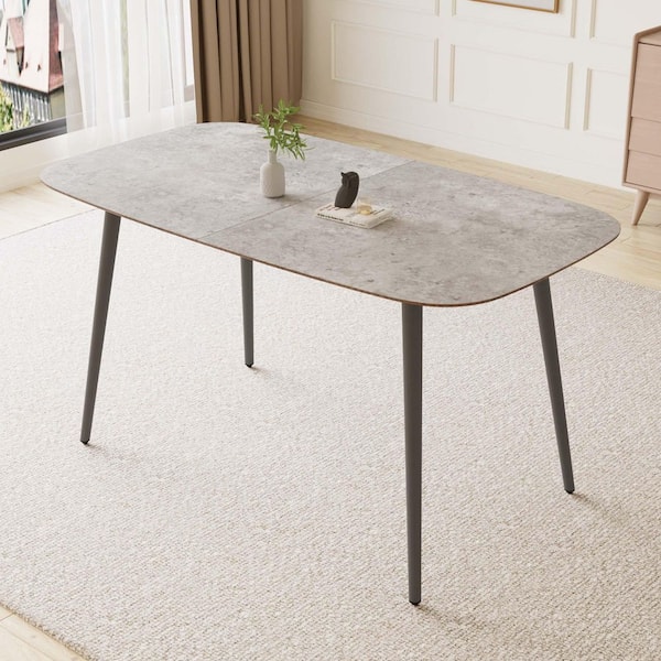 GOJANE 1-Piece Modern Rectangular Grey Wood 55.1 in. 4 Legs Dining Table (Seats 4-6)