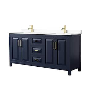 Daria 72in.Wx22 in.D Double Vanity in Dark Blue with Cultured Marble Vanity Top in White with White Basins