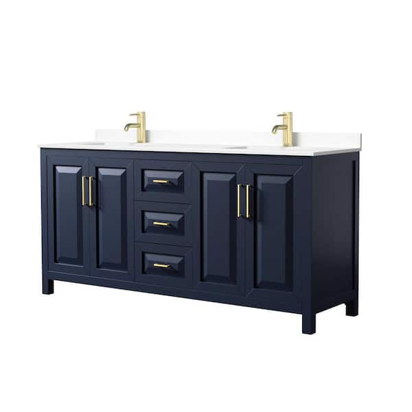 Wyndham Collection Daria 72in.Wx22 in.D Double Vanity in Dark Blue with Cultured Marble Vanity Top in White with White Basins