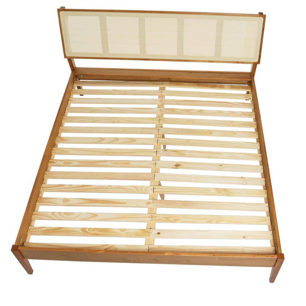 Crawford Queen Bed with Light Brown Pine Frame and Cane Headboard