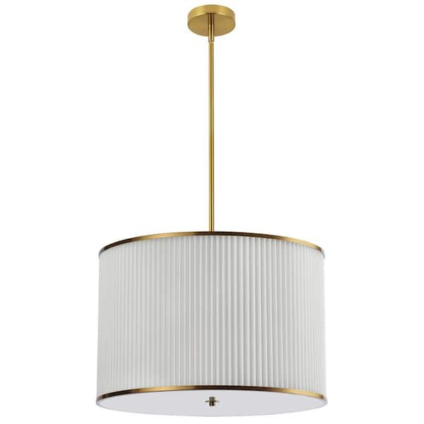 Dainolite Prudy 4-Light Aged Brass Shaded Pendant Light with White ...