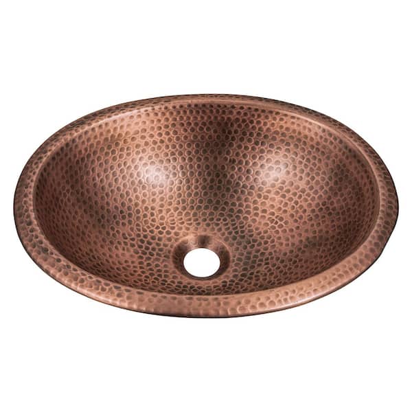 17 in. Hand Hammered Oval Drop-In Bathroom Sink in Pure Copper
