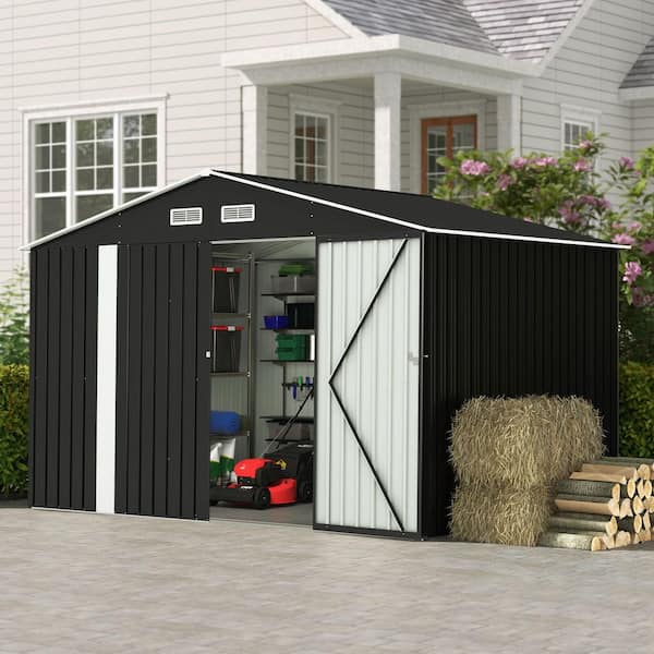 10 ft. W x 8 ft. D Outdoor Storage Metal Shed Garden Tool Galvanized Steel Shed with Sliding Doors (80 sq. ft.)