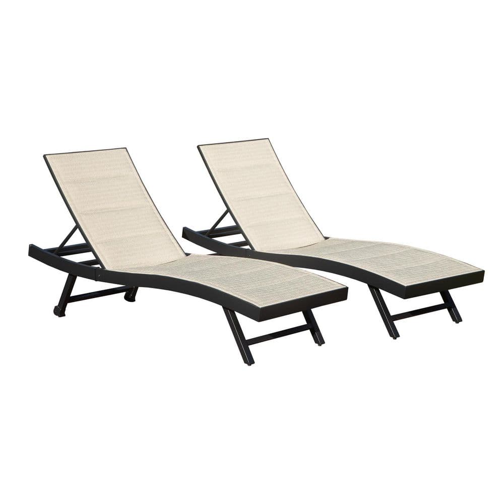 Aluminum Chaise Lounge Chair with Beige Textilene Seat and Adjustable Back for Beach Poolside Lawn Set of 2 price history on PriceWatchPro