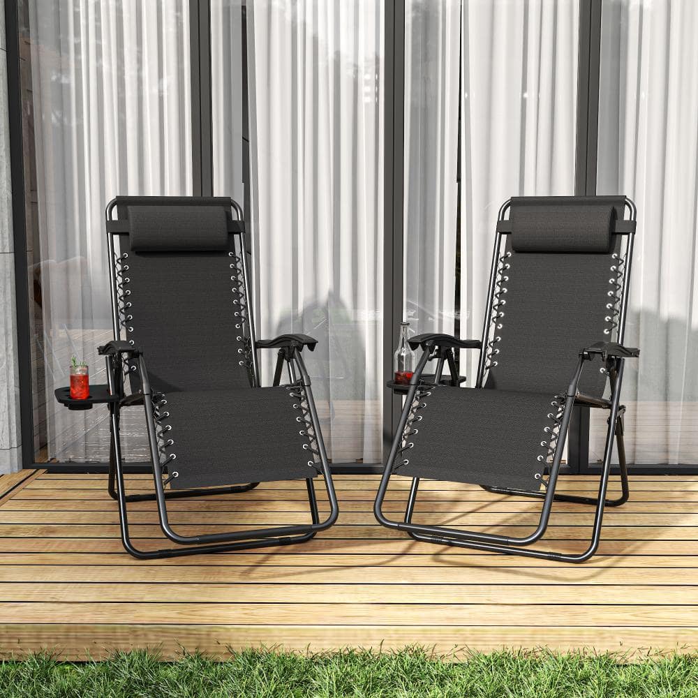 2-Piece Metal Outdoor Lounge Chair with Headrest & Removable Tray price history on PriceWatchPro