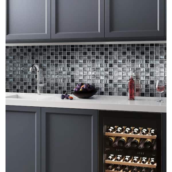 Gray Silver 11.3 in. x 11.3 in. Polished and Matte Finished Glass Mosaic Tile (4.43 sq. ft./Case)