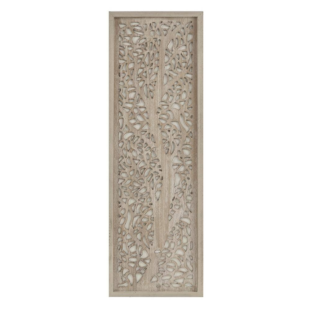 1-Piece 12 in. x 36 in. Madison Park Laurel Branches Laser Natural Wood Cut