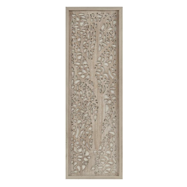 Unbranded 1-Piece 12 in. x 36 in. Madison Park Laurel Branches Laser Natural Wood Cut Tree Framed Panel by Emily Warne Wall Art