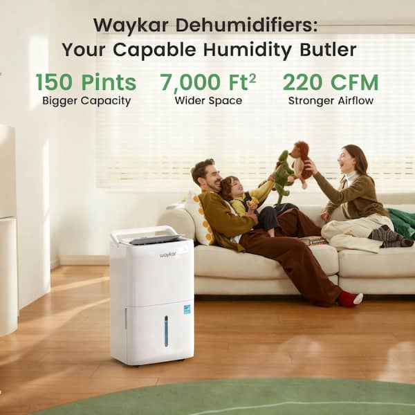 150 pt. 7,000 sq. ft. Energy Star Dehumidifier with Pump and Drain Hose for Wetroom, Basement and Bedroom in White