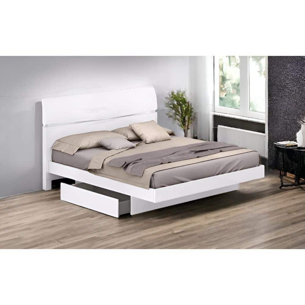 White Wood Frame King Panel Bed