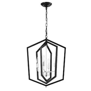 4-Light Silver Lantern Tired Farmhouse Ceiling Hanging Light Chandelier for Dining Room Kitchen with No Bulbs Included