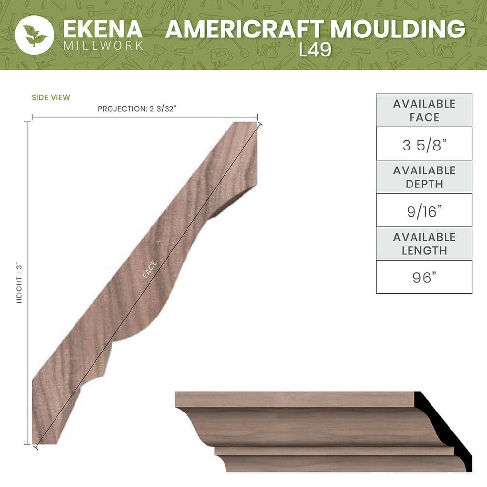 Alder Solid Wood Crown Moulding 96" Length