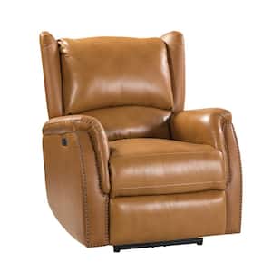 Adela Camel Genuine Leather Power Recliner with Nailhead Trim