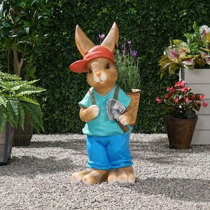 Monture 32.25 in. Tall Blue and Brown Concrete Lightweight Outdoor Patio Rabbit Planter