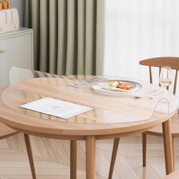 Plastic Table Cover 42 x 42 in. 2.0 mm Thick Clear Table Protector Solid Round PVC Desk Mat Waterproof & Easy Cleaning