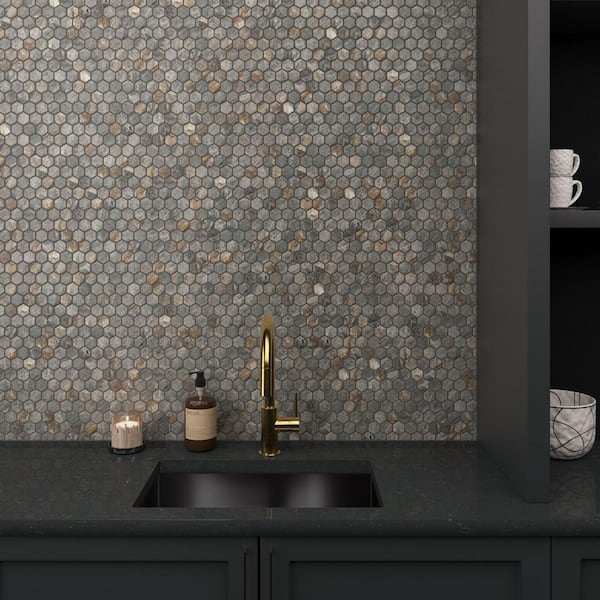 Shoregaze Sapphire 10 in. x 12 in. Matte Ceramic Hexagon Mosaic Floor and Wall Tile (9.72 sq. ft. /case)