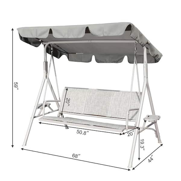 Tatayosi 3 Person Grey Metal Outdoor Patio Swing Chair with Canopy