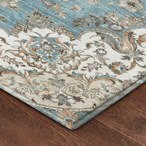 Mayfield Premium Machine Washable Abstract AMF2495 Teal 9 ft. x 12 ft. Area Rug