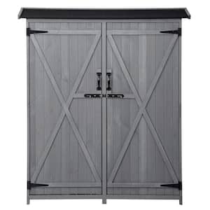 55.1 in. W x 20 in. D x 63.8 in. H Gray Wood Outdoor Storage Cabinet with Waterproof Asphalt Roof, 2 Lockable Doors