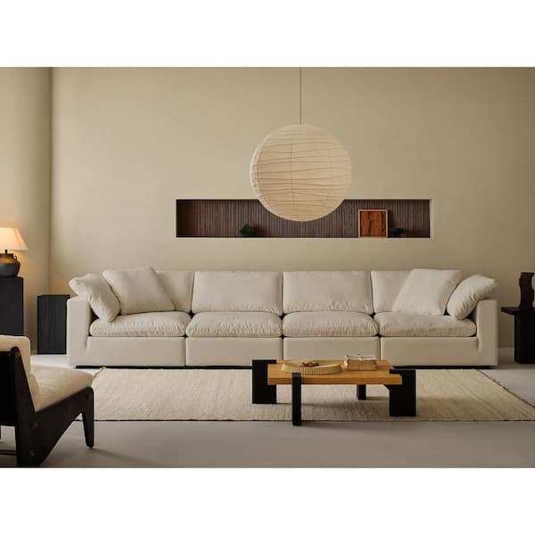 Modern 157 in. Wide Square Arm Linen Fabric Rectangle Sectional Sofa Combination Sofa 4 Seats in Linen Beige