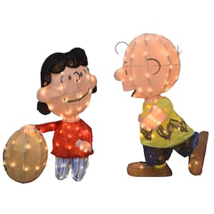 Set of Two 32 in. Tall- 3D PreLit LED Yard Art Lucy w Football and Charlie Brown