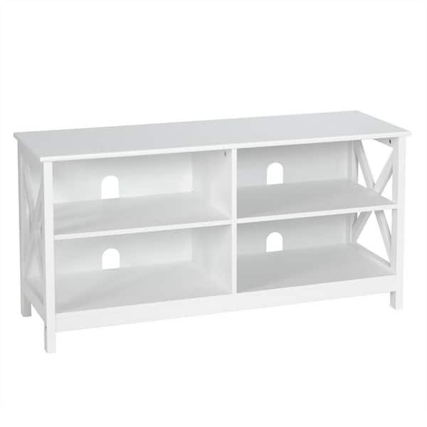 FORCLOVER 47 in. White TV Stand Fits TV's up to 55 in. with Open Shelves