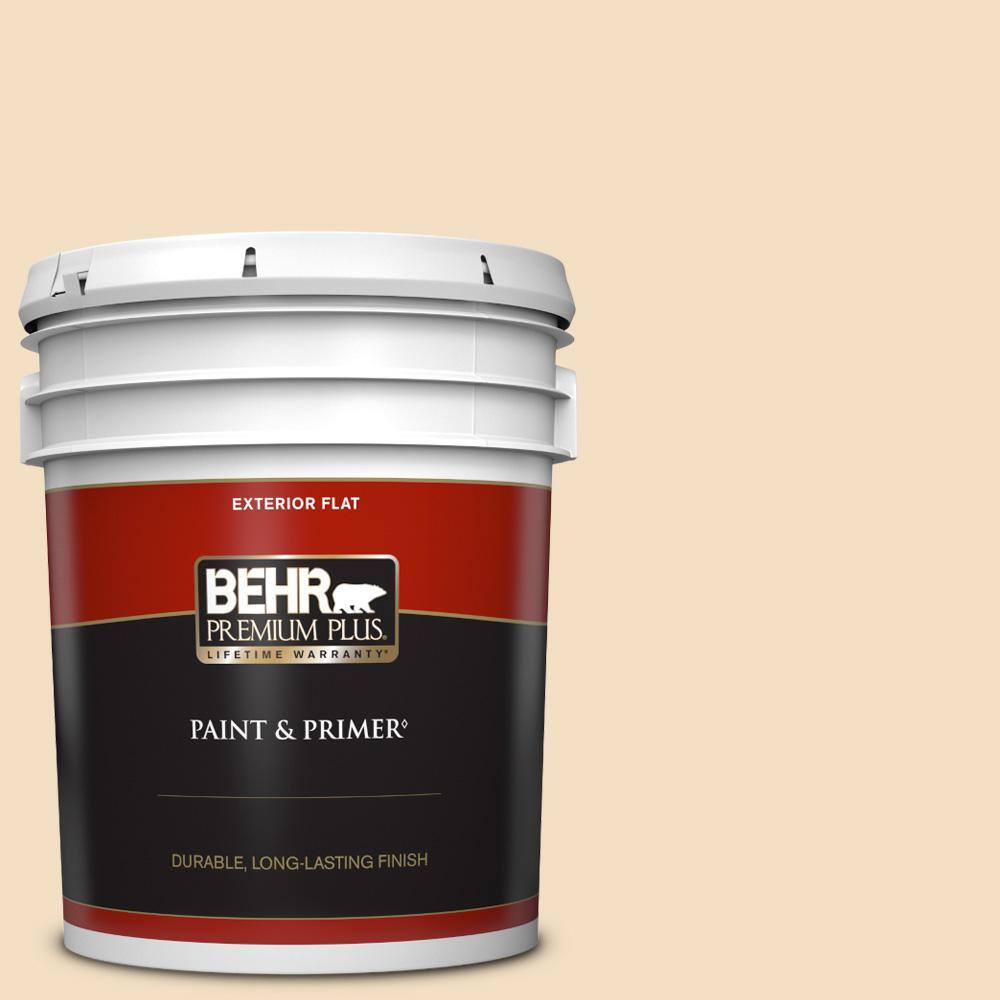 BEHR PREMIUM PLUS 5 gal. 22 Navajo White Flat Exterior Paint & Primer