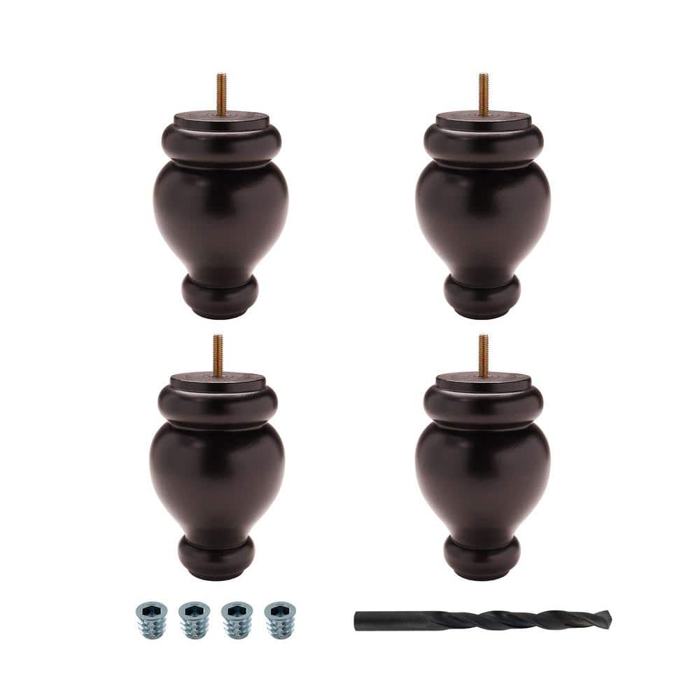6 in. x 4 in. Stained Espresso Solid Hardwood Round Bun Foot (4-Pack) price history on PriceWatchPro