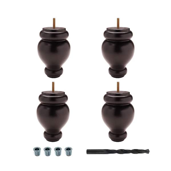 American Pro Decor 6 in. x 4 in. Stained Espresso Solid Hardwood Round Bun Foot (4-Pack)