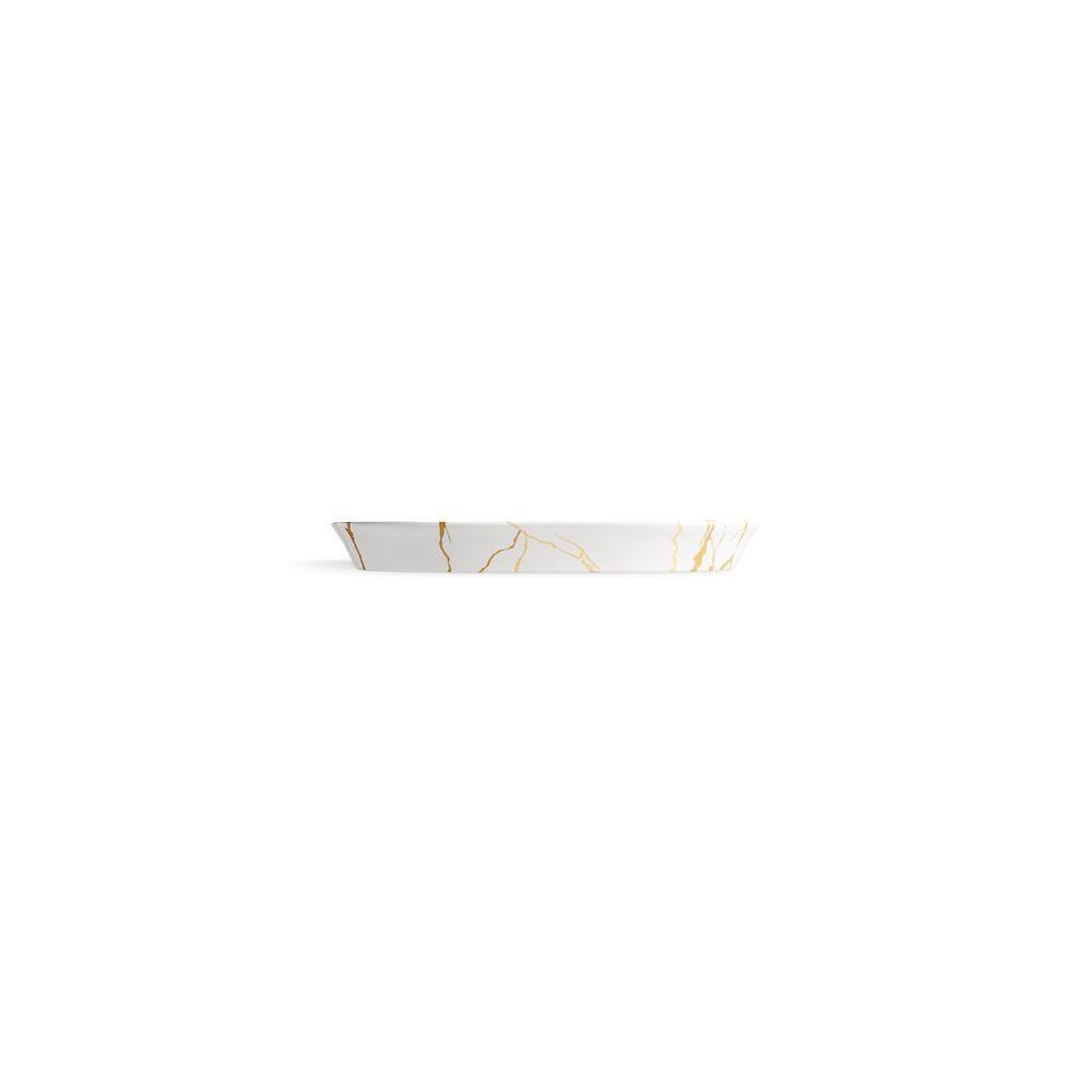 Aureus White and Gold Ceramic Semi-Recessed Vessel Sink