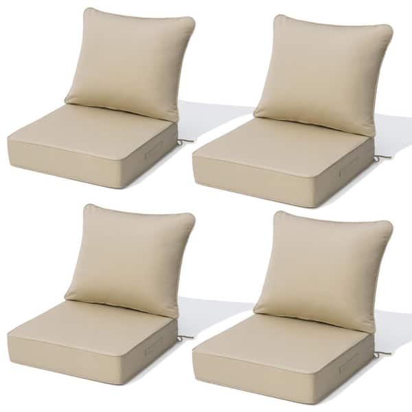4-Pieces Sunbrella Patio Couch Cushion with Zipper 24 in. x 24 in. x 5.5 in. Thickened Outdoor Seat Cushion in Champagne