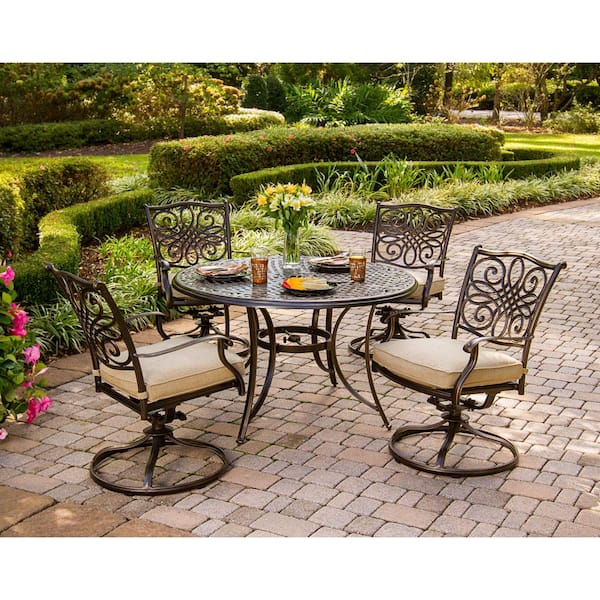Hanover Traditions 5 Piece Patio Outdoor Dining Set With 4 Cushioned Swivel Chairs And 48 In Round Table Traditions5pcsw The Home Depot - Home Depot Patio Furniture Table And 4 Chairs