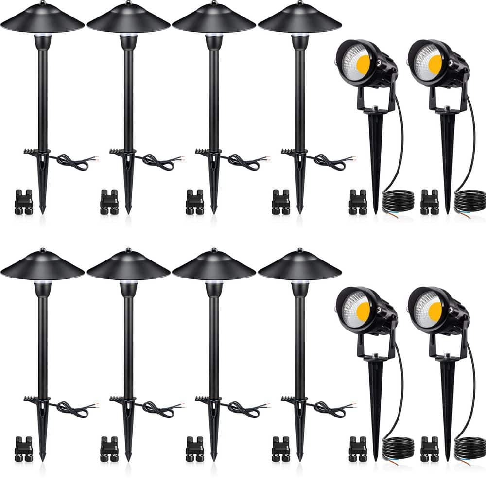 12-Volt Aluminum LED Landscape Pathway and Spotlights Kit with Stake Waterp