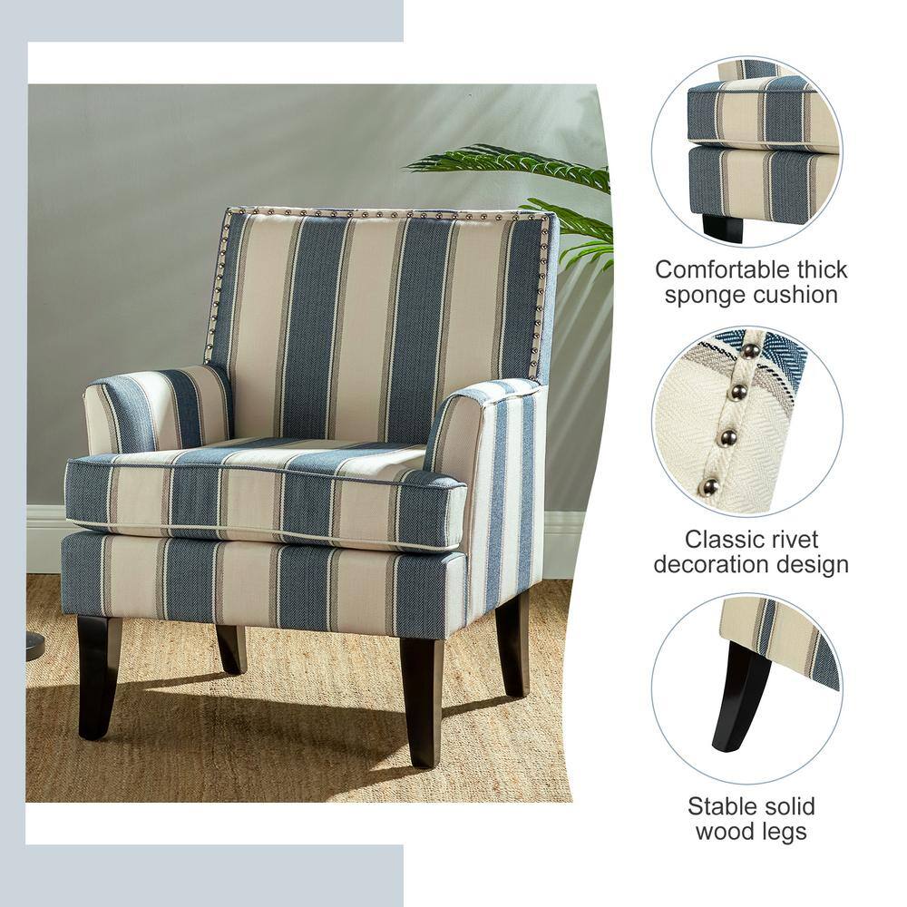 Navy Stripe Gleaming Nailhead Trim Club Accent Chair