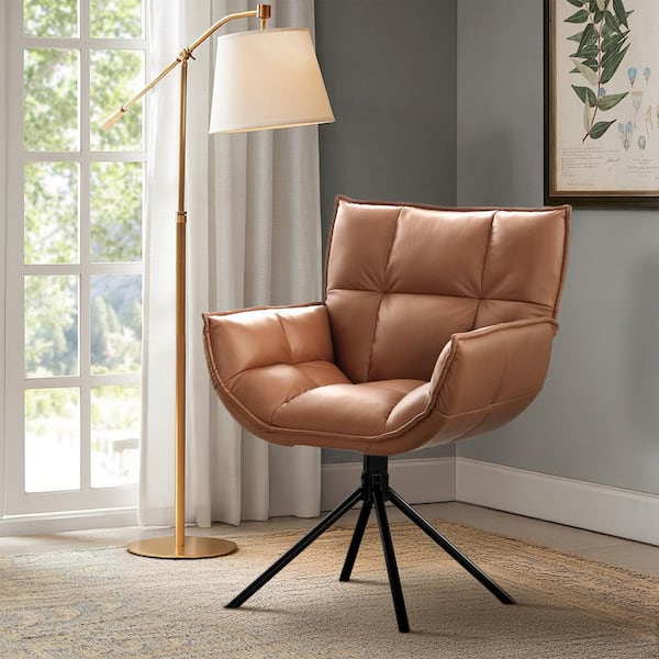 Hochwertiges Light Brown Faux Leather Upholstered Swivel Accent Chair Armchair Home Office Chair