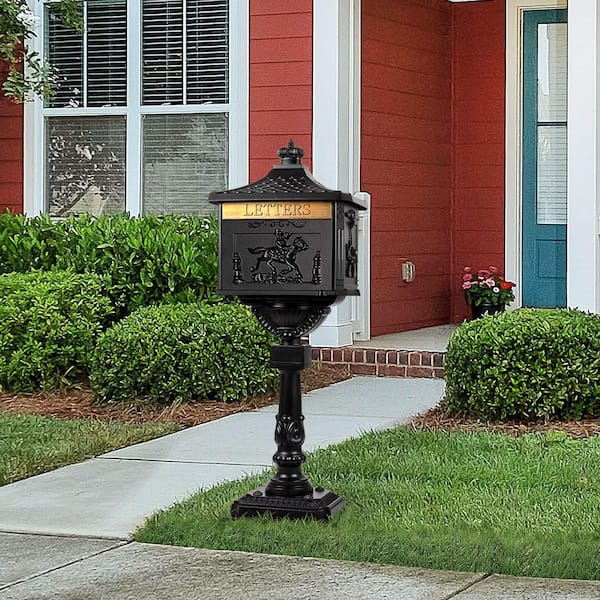 VIWAT 14 in. x 10 in. x 46 in. Black Cast Aluminum Outdoor Mail