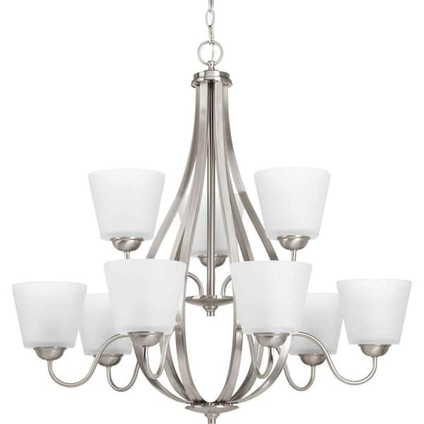 Progress Lighting Arden Collection 9-Light Brushed Nickel Etched Glass Farmhouse Chandelier Light