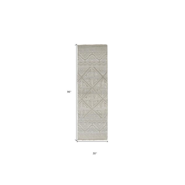 2 ft. x 8 ft. Gray, Ivory Geometric Runner Rug