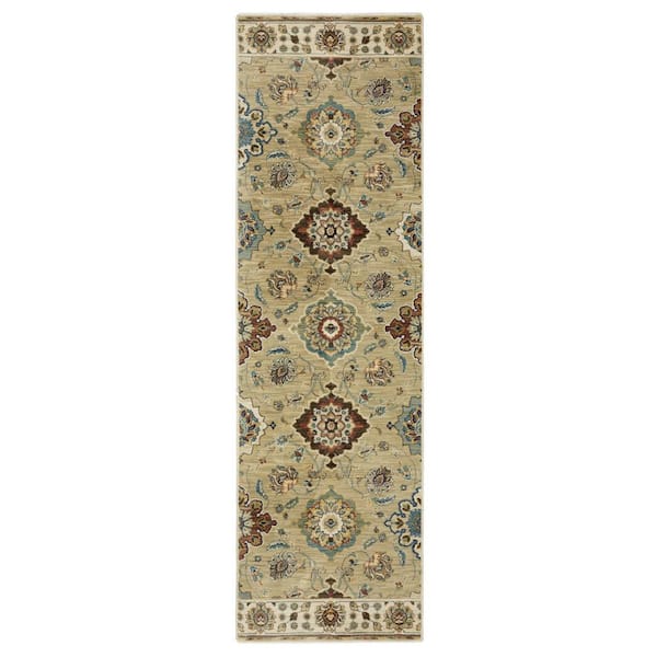 2 X 8 Tan, Blue Floral Washable Area Rug Runner Rug
