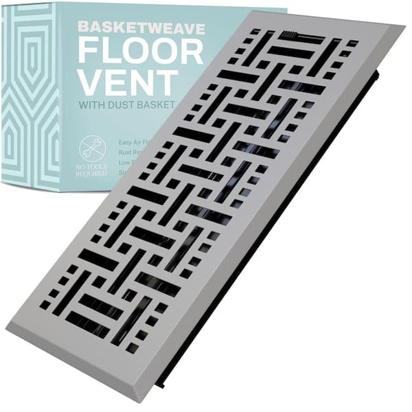 HOME INTUITION Basketweave 4 x 10 in. Decorative Floor Register Vent with Mesh Cover Trap, Light Grey