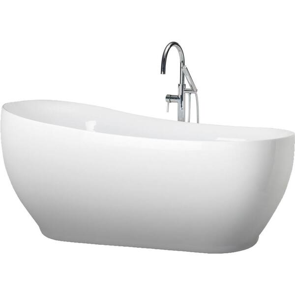A&E Liberty 71 in. Acrylic Freestanding Flatbottom Non-Whirlpool Bathtub in White All-in-One Kit