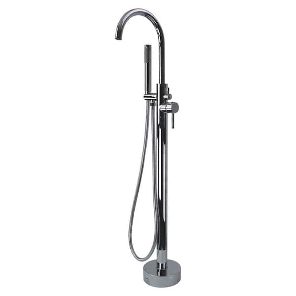 Transolid Peyton Single-Handle Freestanding Floor Mount Tub Faucet with Handshower in Polished Chrome